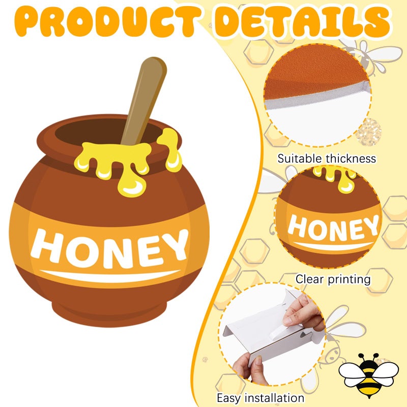 Fiwochic 4 Large 23.6 Inch Bee Theme Cardboard with Stand and 20 Bee Cutout, Prop up Honey Pot Honeycomb Decoration for Birthday Baby Shower Gender Reveal Supplies - Image 3