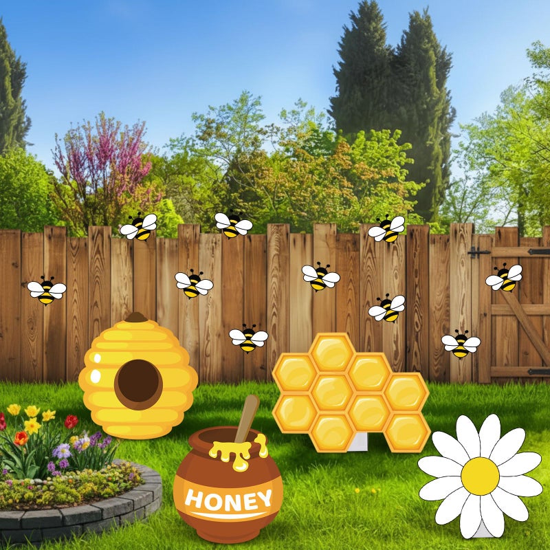 Fiwochic 4 Large 23.6 Inch Bee Theme Cardboard with Stand and 20 Bee Cutout, Prop up Honey Pot Honeycomb Decoration for Birthday Baby Shower Gender Reveal Supplies - Image 5