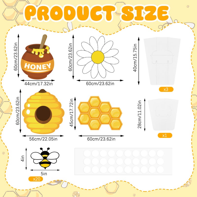 Fiwochic 4 Large 23.6 Inch Bee Theme Cardboard with Stand and 20 Bee Cutout, Prop up Honey Pot Honeycomb Decoration for Birthday Baby Shower Gender Reveal Supplies - Image 2