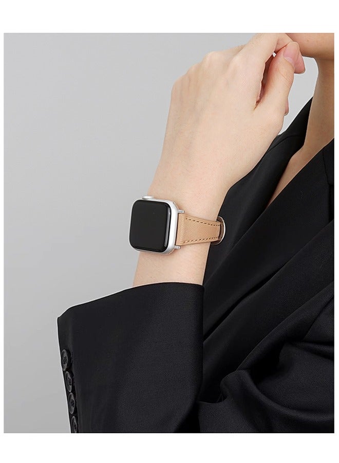 Leather Strap for Apple Watches, Compatible with Apple Watch Band 42mm 44mm 45mm 46mm 49mm Women, Top Grain Genuine Leather Strap Thin Watch Wristband for iWatch Series10 9 8 7 6 5 4 3 2 1 SE Ultra 2 ,Khaki﻿  - Image 2