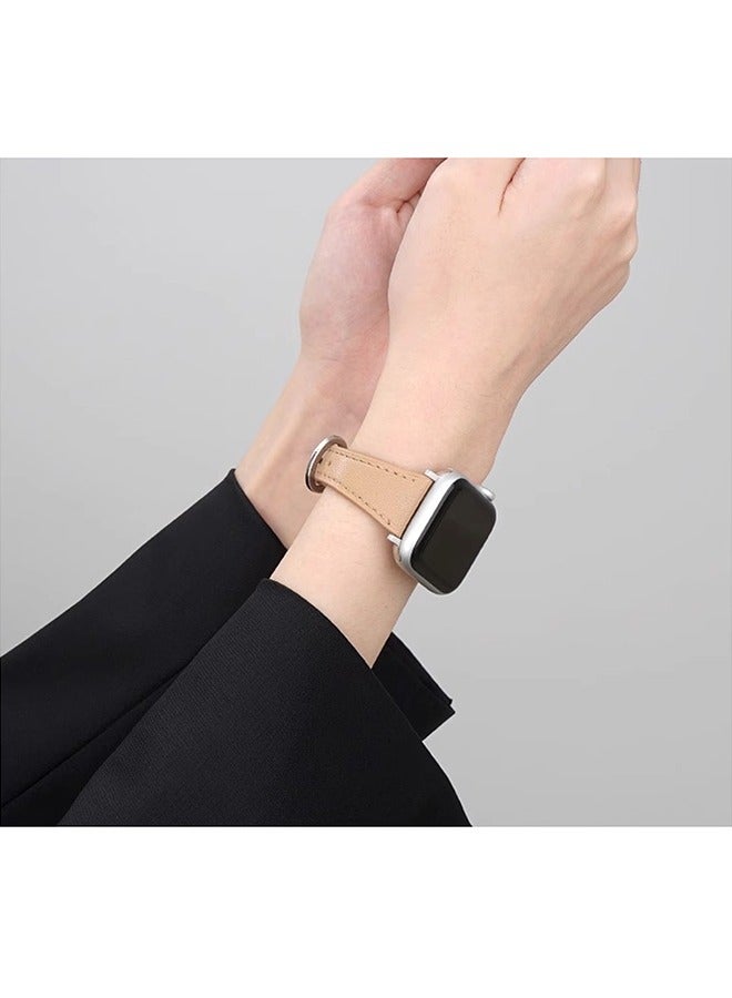 Leather Strap for Apple Watches, Compatible with Apple Watch Band 42mm 44mm 45mm 46mm 49mm Women, Top Grain Genuine Leather Strap Thin Watch Wristband for iWatch Series10 9 8 7 6 5 4 3 2 1 SE Ultra 2 ,Khaki﻿  - Image 3