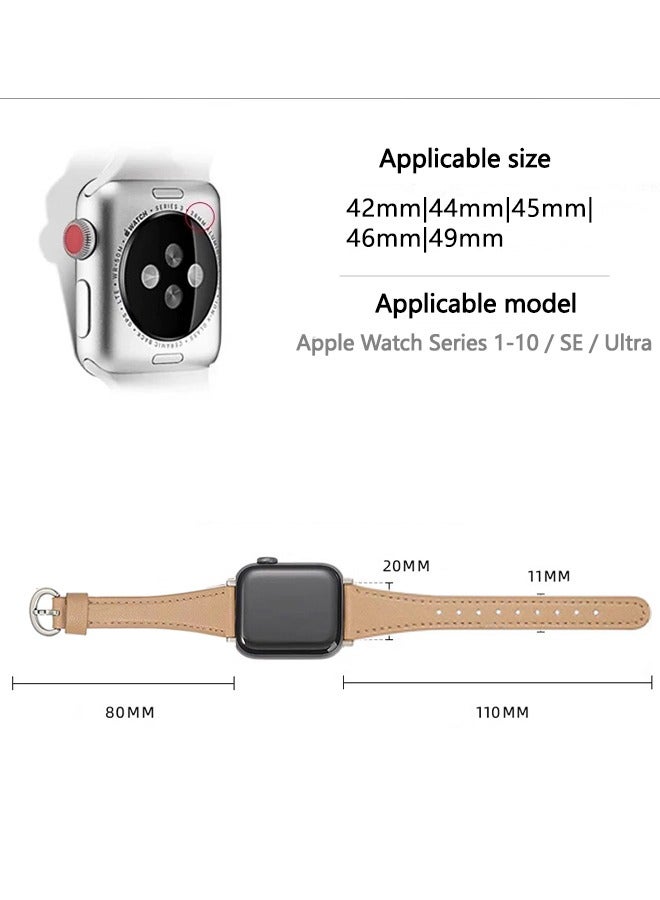 Leather Strap for Apple Watches, Compatible with Apple Watch Band 42mm 44mm 45mm 46mm 49mm Women, Top Grain Genuine Leather Strap Thin Watch Wristband for iWatch Series10 9 8 7 6 5 4 3 2 1 SE Ultra 2 ,Khaki﻿  - Image 5