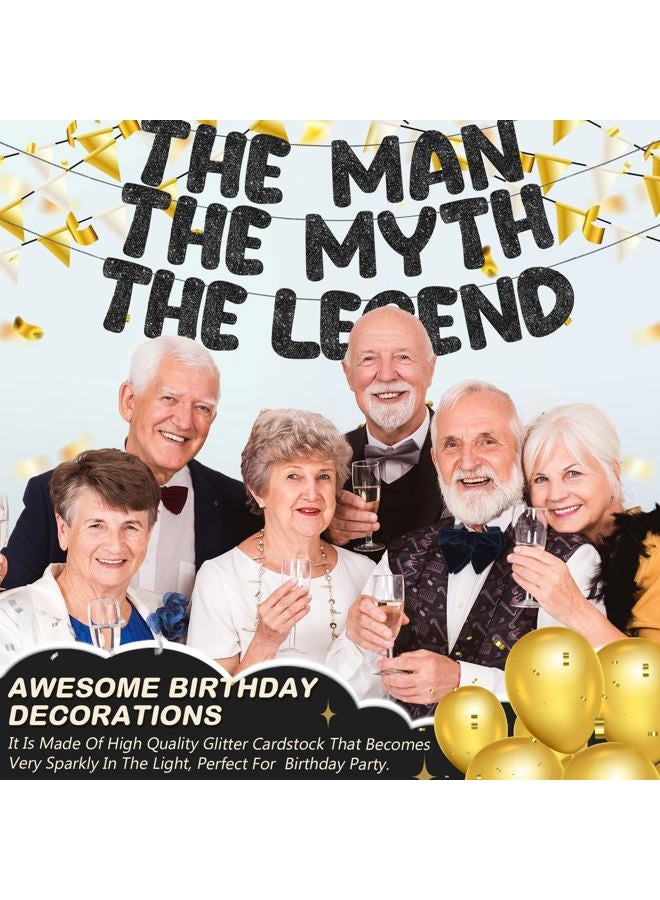 FuWeave Pre Strung The Man The Myth The Legend Glitter Banner Men's Birthday 9.8 ft Banner Birthday Party Decorations Bachelor Party Retirement Party Garland Bunting for Men Gifts (Black) - Image 4