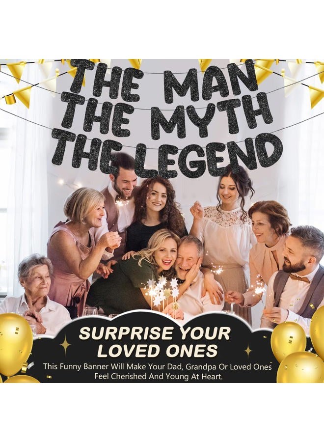 FuWeave Pre Strung The Man The Myth The Legend Glitter Banner Men's Birthday 9.8 ft Banner Birthday Party Decorations Bachelor Party Retirement Party Garland Bunting for Men Gifts (Black) - Image 5