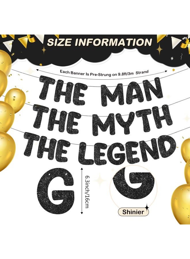 FuWeave Pre Strung The Man The Myth The Legend Glitter Banner Men's Birthday 9.8 ft Banner Birthday Party Decorations Bachelor Party Retirement Party Garland Bunting for Men Gifts (Black) - Image 2