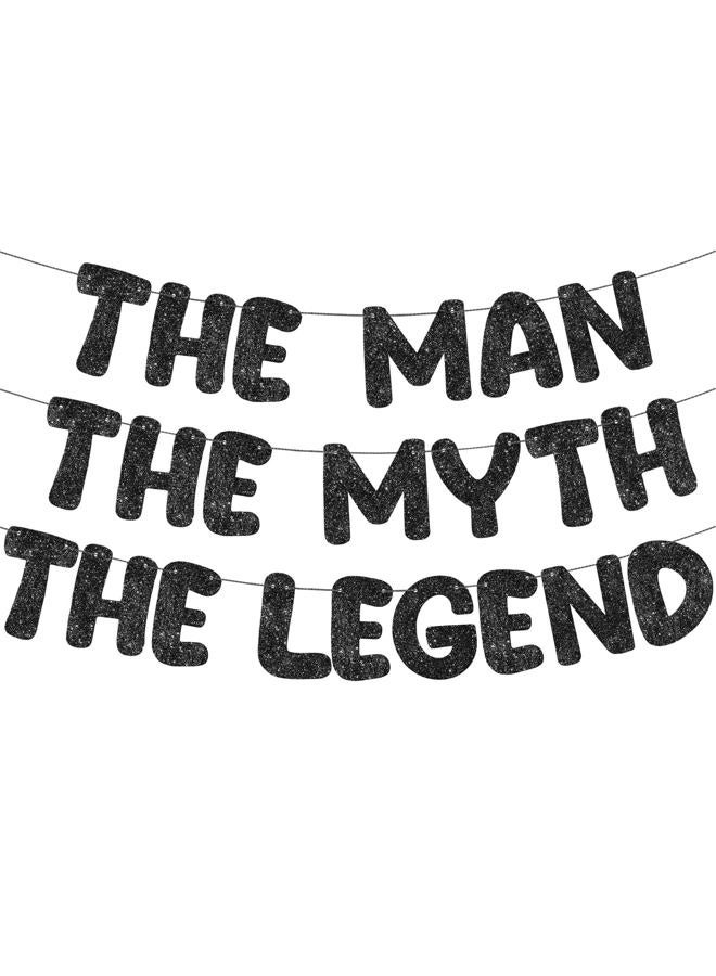 FuWeave Pre Strung The Man The Myth The Legend Glitter Banner Men's Birthday 9.8 ft Banner Birthday Party Decorations Bachelor Party Retirement Party Garland Bunting for Men Gifts (Black) - Image 1