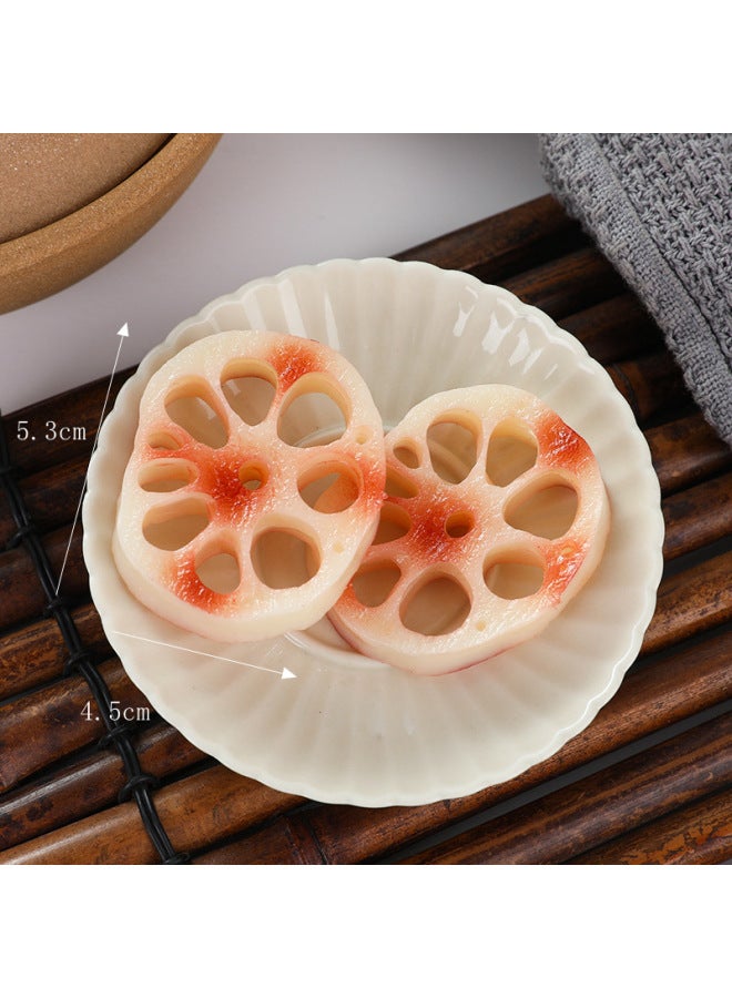 Simulation Hot Pot Ingredients Model Lotus Root Slices Broccoli Kelp Shanghai Green Potato Pieces Carrot Pieces Mushroom Corn-Color:Roasted Slices Of Lotus Root-Specifications:Model  - Image 1