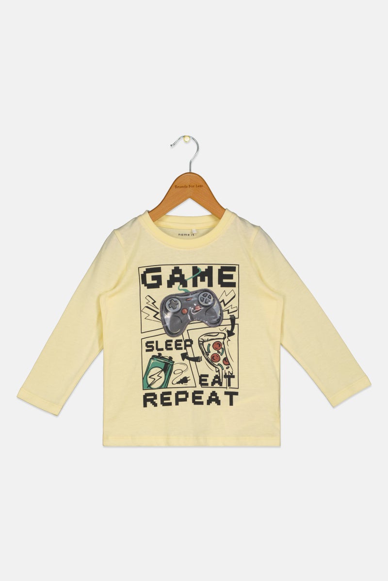 NAME IT تي شيرت قصير الأكمام للأولاد الصغار، طباعة جرافيك، أصفر فاتح - Image 1