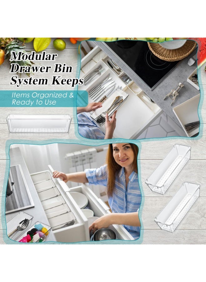 12 Pieces Vanity Drawer Organizers, Clear Plastic Utensil Organizers, Kitchen Drawer Dividers for Office, Silverware, Kitchen Tools, Cosmetics, Bathroom (Clear) - Image 3