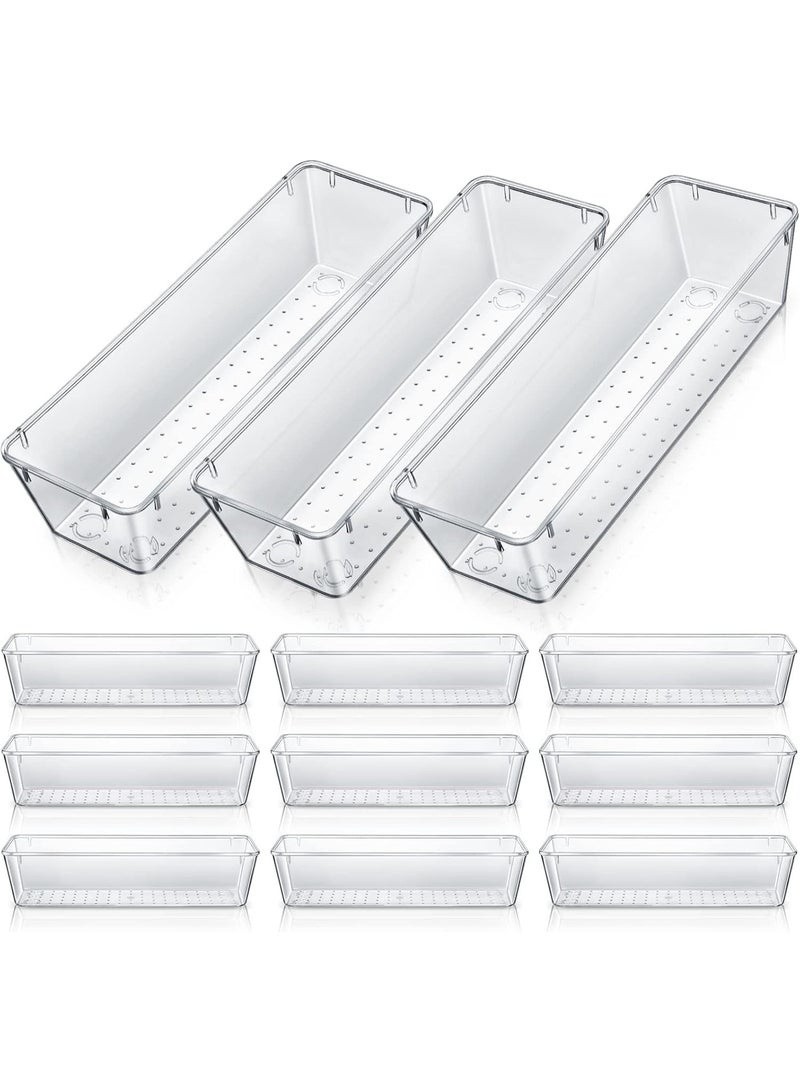 12 Pieces Vanity Drawer Organizers, Clear Plastic Utensil Organizers, Kitchen Drawer Dividers for Office, Silverware, Kitchen Tools, Cosmetics, Bathroom (Clear) - Image 1