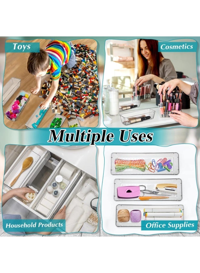 12 Pieces Vanity Drawer Organizers, Clear Plastic Utensil Organizers, Kitchen Drawer Dividers for Office, Silverware, Kitchen Tools, Cosmetics, Bathroom (Clear) - Image 4