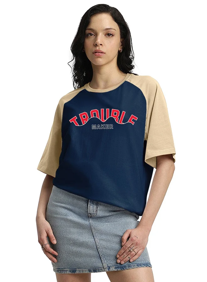 Juneberry Juneberry Pure Cotton  Printed Tshirt SWANWHITE+NAVY For Women