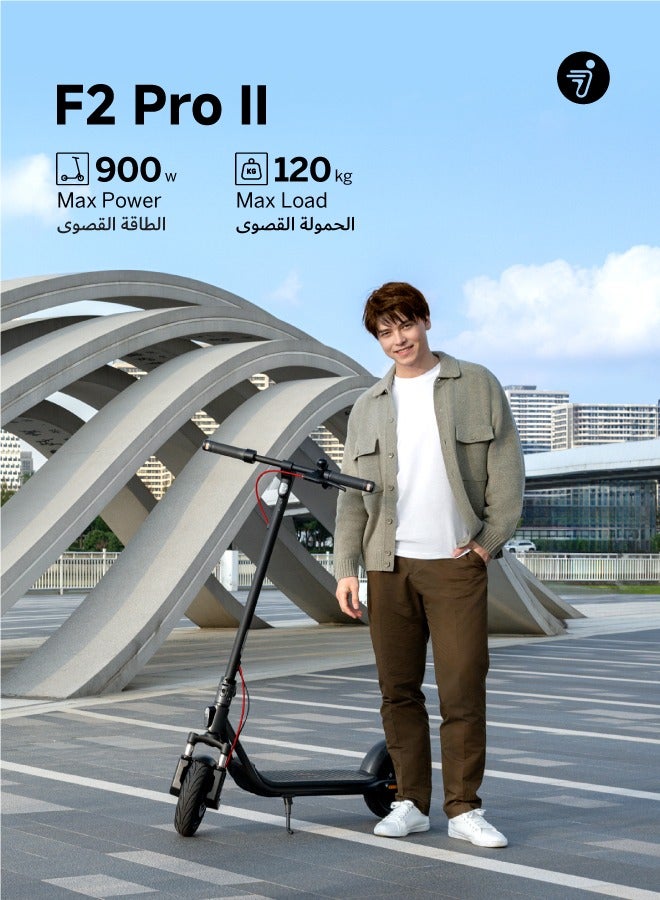 ninebot Segway F2 Pro II Electric Scooter | Front Suspension, Apple Find My, Double Break, Front/Break/Indicator Lights, 10" Tubeless Tires, up to 120KG Driver Wt, 25kph Speed, 55km Range, 900W - Black - Image 2