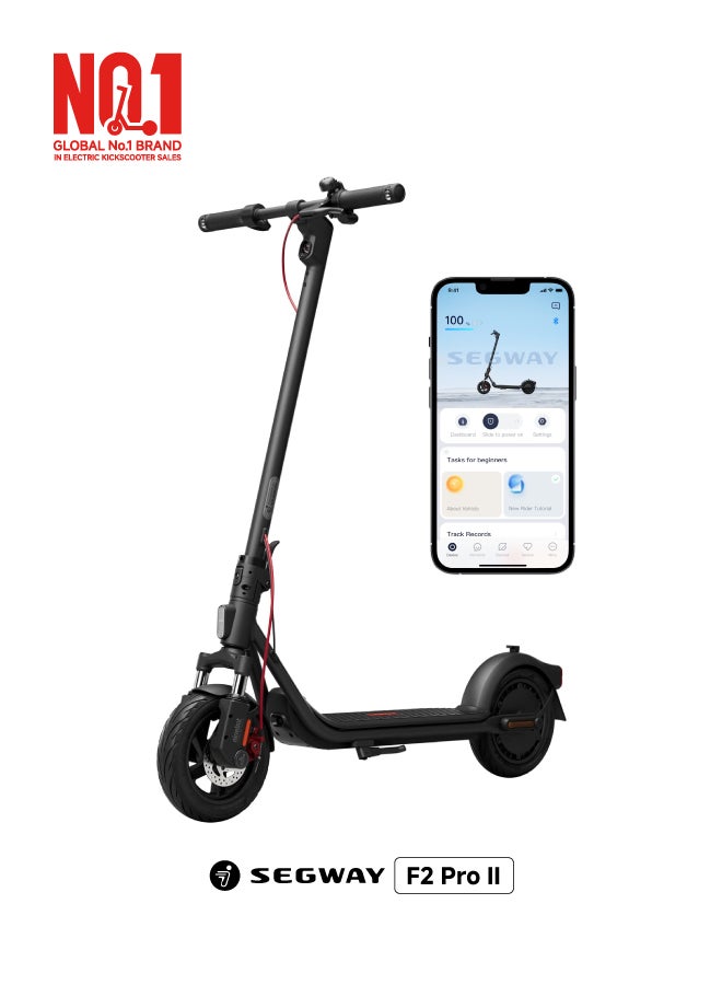 ninebot Segway F2 Pro II Electric Scooter | Front Suspension, Apple Find My, Double Break, Front/Break/Indicator Lights, 10" Tubeless Tires, up to 120KG Driver Wt, 25kph Speed, 55km Range, 900W - Black - Image 1