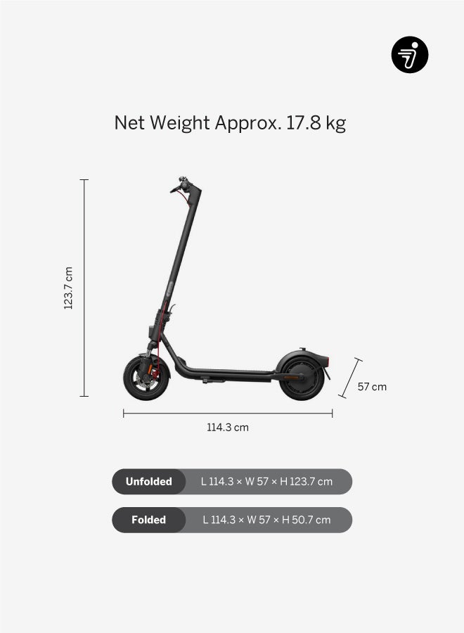 ninebot Segway F2 Pro II Electric Scooter | Front Suspension, Apple Find My, Double Break, Front/Break/Indicator Lights, 10" Tubeless Tires, up to 120KG Driver Wt, 25kph Speed, 55km Range, 900W - Black - Image 4