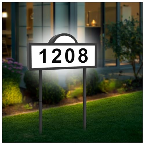 INDARUN Solar House Humbers for Outside, Illuminated House Numbers with Cool White & Warm White, Solar Address Sign IP65 Waterproof, Address Plaques Wall Mounted/In Ground, Solar Address Signs for Yard - Image 1