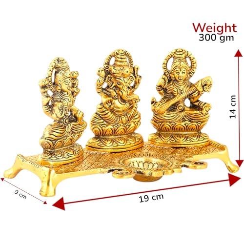 KridayKraft Laxmi Ganesha Saraswati Murti,LGS Metal Statue with Diya,Showpiece Figurines - Image 2