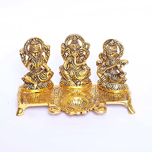 KridayKraft Laxmi Ganesha Saraswati Murti,LGS Metal Statue with Diya,Showpiece Figurines - Image 5