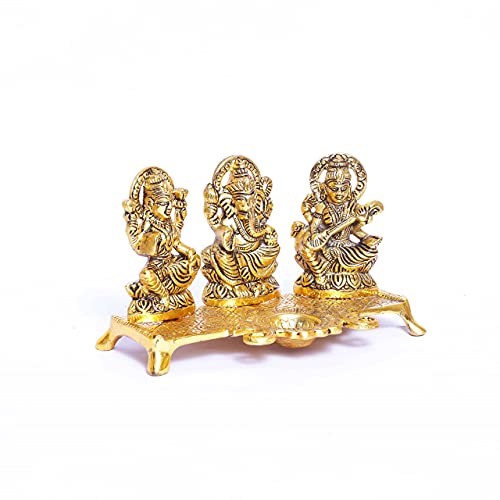 KridayKraft Laxmi Ganesha Saraswati Murti,LGS Metal Statue with Diya,Showpiece Figurines - Image 4