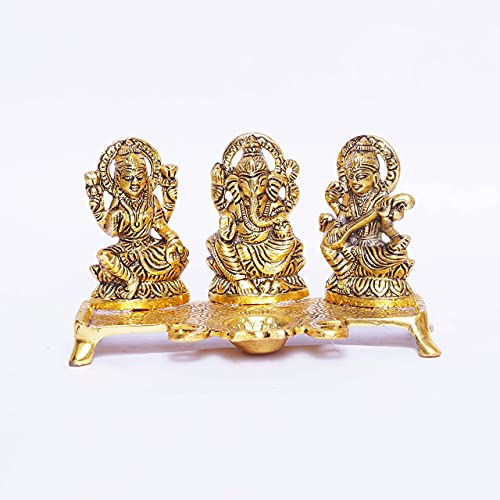 KridayKraft Laxmi Ganesha Saraswati Murti,LGS Metal Statue with Diya,Showpiece Figurines - Image 3