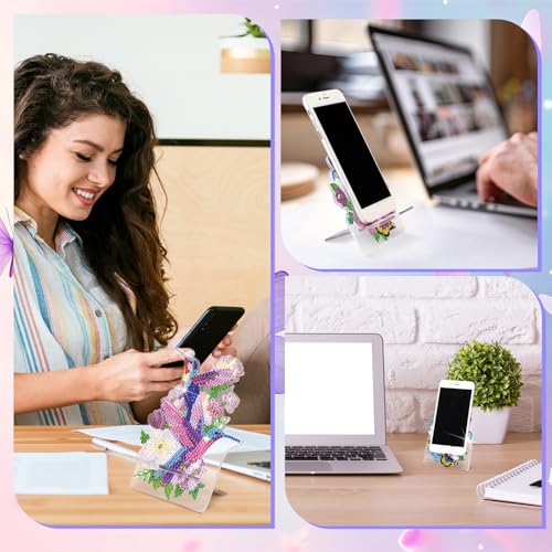 Kenning 8 Pcs Purple Butterfly Diamond Painting Cell Phone Stand DIY 5D Full Crystal Acrylic Flower Hummingbird Diamond Art Phone Holders Kits for Beginner Adults DIY Craft Butterfly Lover Gift - Image 3