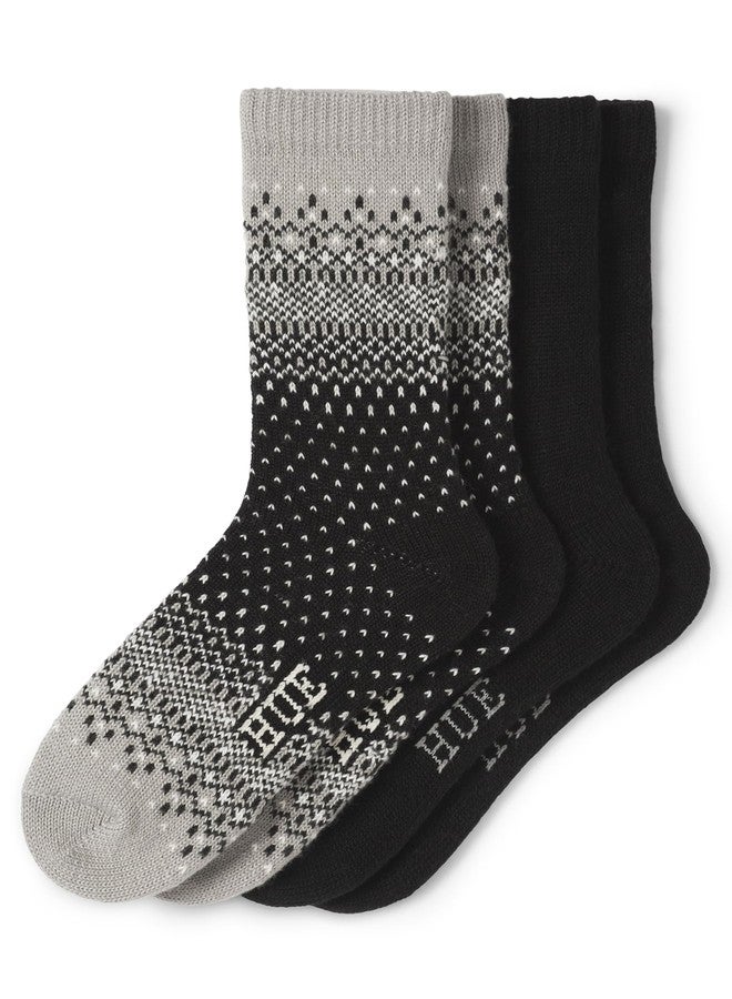 HUE جوارب نسائية من HUE بطول ساق، عبوة من زوجين، أسود متدرج اللون بنقشة فير آيل، مقاس واحد - Image 1