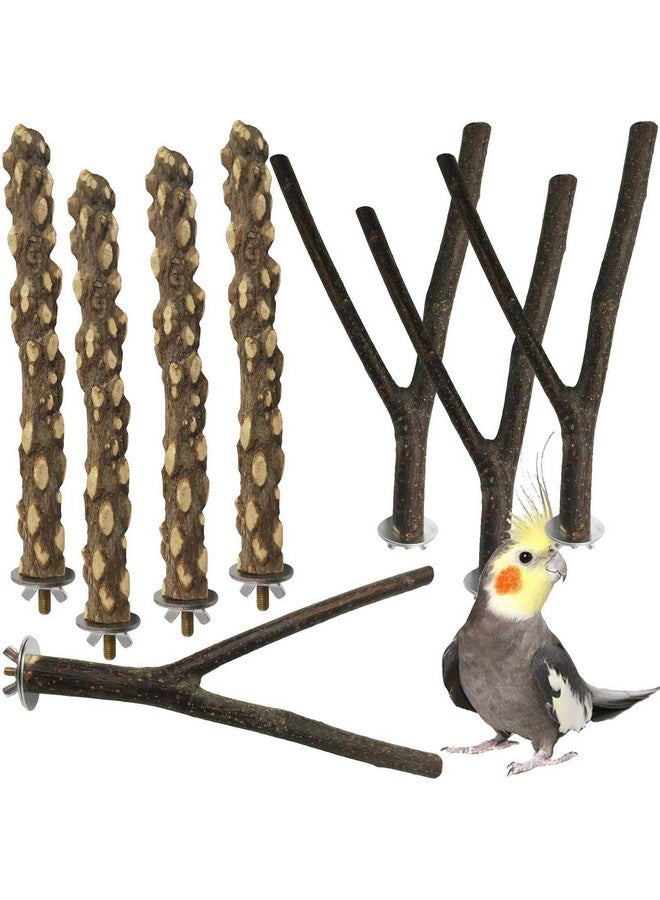 kathson 8 PCS Natural Bird Wood Perch Parakeet Standing Toy Sticks Parrot Paw Grinding Branches Cockatiels Cage Chewable Accessories for Conures Macaws Finches - Image 1