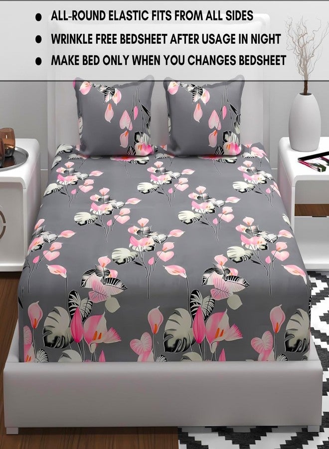 RVS DECOR ملاءة سرير مطاطية من القطن من RVS DECOR، مقاس كينج، مناسبة للسرير المزدوج، 72 × 78 × 8 بوصة، مع غطاءين للوسائد (رمادي وزهري). - Image 3