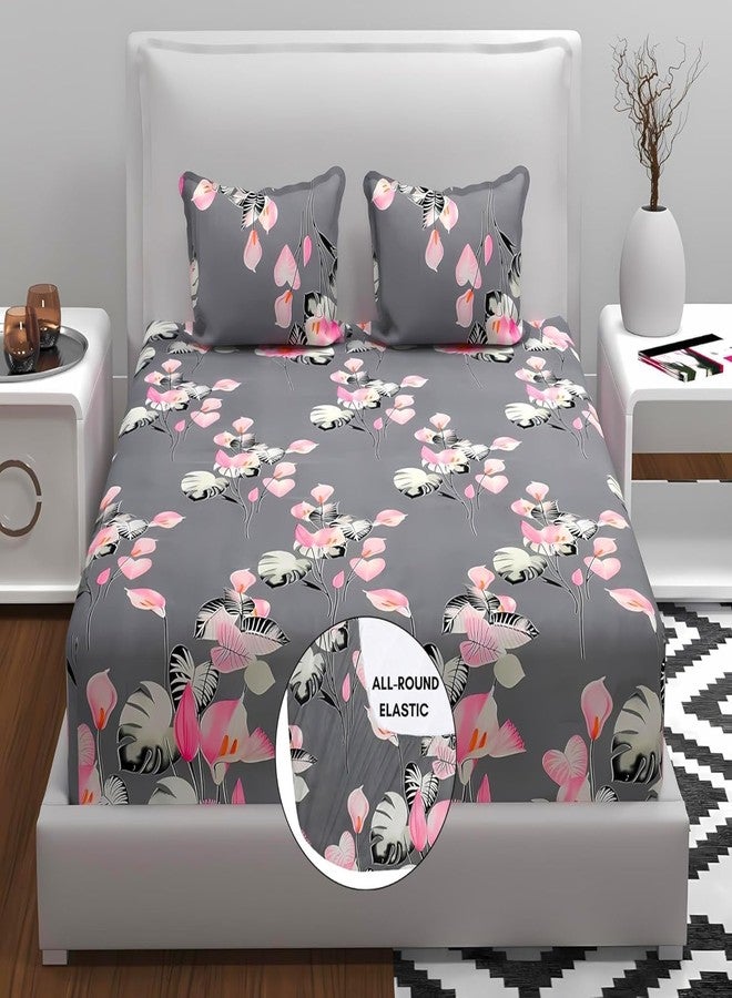 RVS DECOR ملاءة سرير مطاطية من القطن من RVS DECOR، مقاس كينج، مناسبة للسرير المزدوج، 72 × 78 × 8 بوصة، مع غطاءين للوسائد (رمادي وزهري). - Image 1