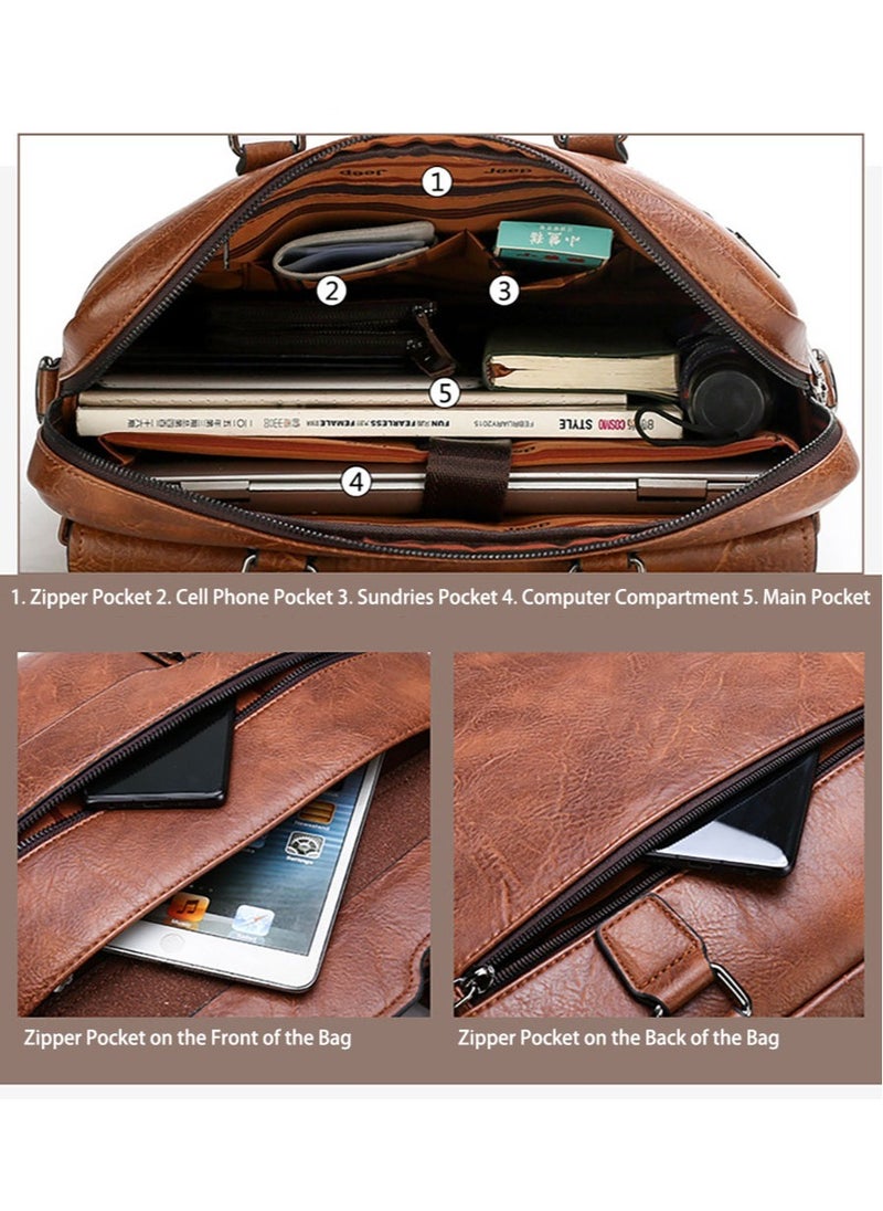 Generic PU Leather Messenger Bags Laptop Briefcase Convertible Handbag Shoulder Crossbody Bag (Black)  - Image 4