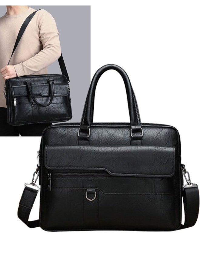 Generic PU Leather Messenger Bags Laptop Briefcase Convertible Handbag Shoulder Crossbody Bag (Black)  - Image 1
