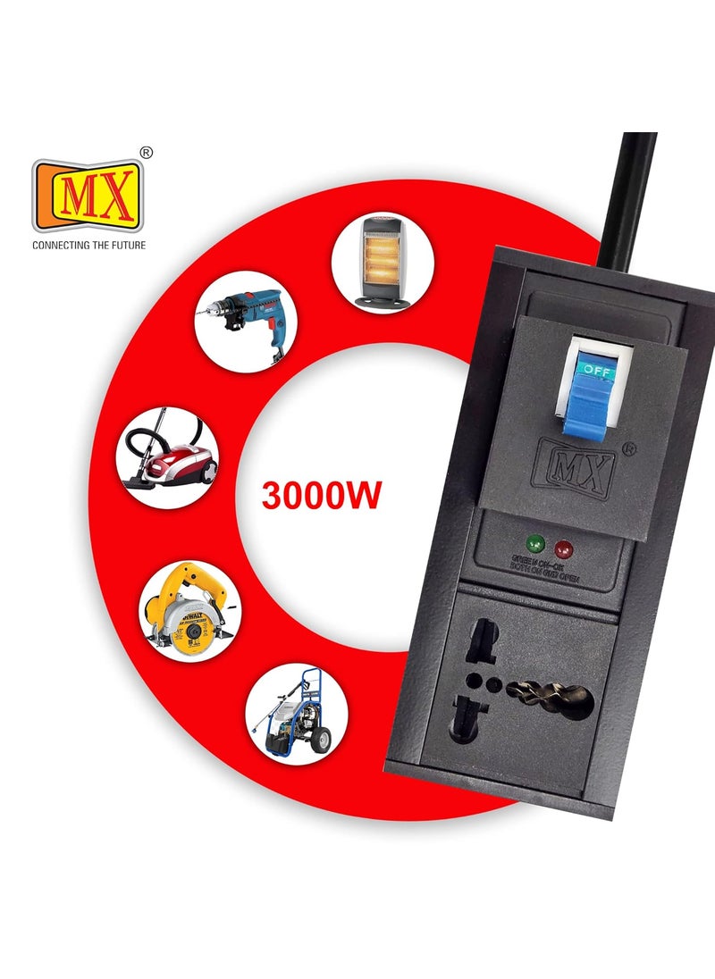 MX MX 16 amp Extension Cord Single Socket Extension Board 6amp - 16amp to 5amp Plug Heavy Duty Power Cord 5 Meter (3000W) with 32amp MCB Switch (0.75 Sq.mm ISI Marked) AC Line Fault Detector  - Image 4