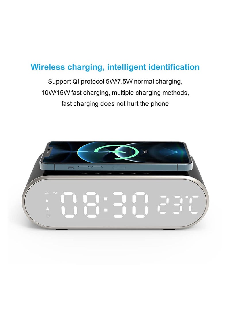 SYOSI - LED Digital Alarm Clock, Digital Clock with Modern Design, Digital Alarm Clock with Fast Wireless Charger, Thermometer and Time, for Bedroom, Meeting, Travel, Homework and More (Black) - Image 1