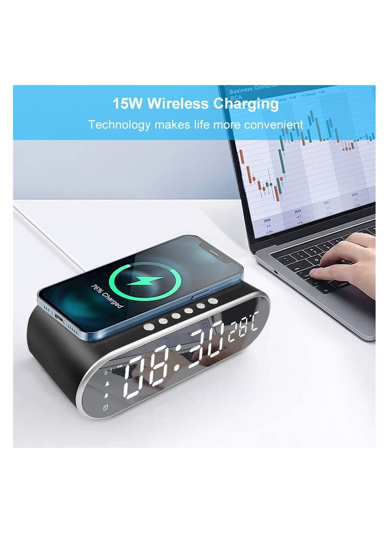 SYOSI - LED Digital Alarm Clock, Digital Clock with Modern Design, Digital Alarm Clock with Fast Wireless Charger, Thermometer and Time, for Bedroom, Meeting, Travel, Homework and More (Black) - Image 1