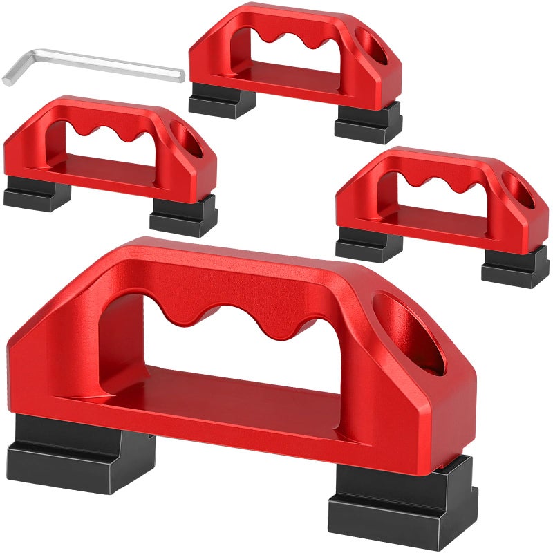 Drieaco Aluminum Truck Bed Tie Down Anchors Fit for Toyota Tacoma/Tundra Bed Rail Accessories, Bed Rail Cleats Trailers Hooks Cargo Mount Heavy Duty T Slot Nuts D-Ring Tie Down Anchor (Red, 4PCS) - Image 1