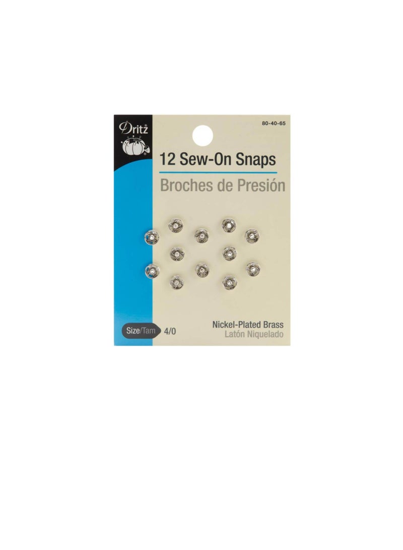 Dritz Sew-On Snaps Nickel-Plated Brass Size 4/0 12pcs - Image 1
