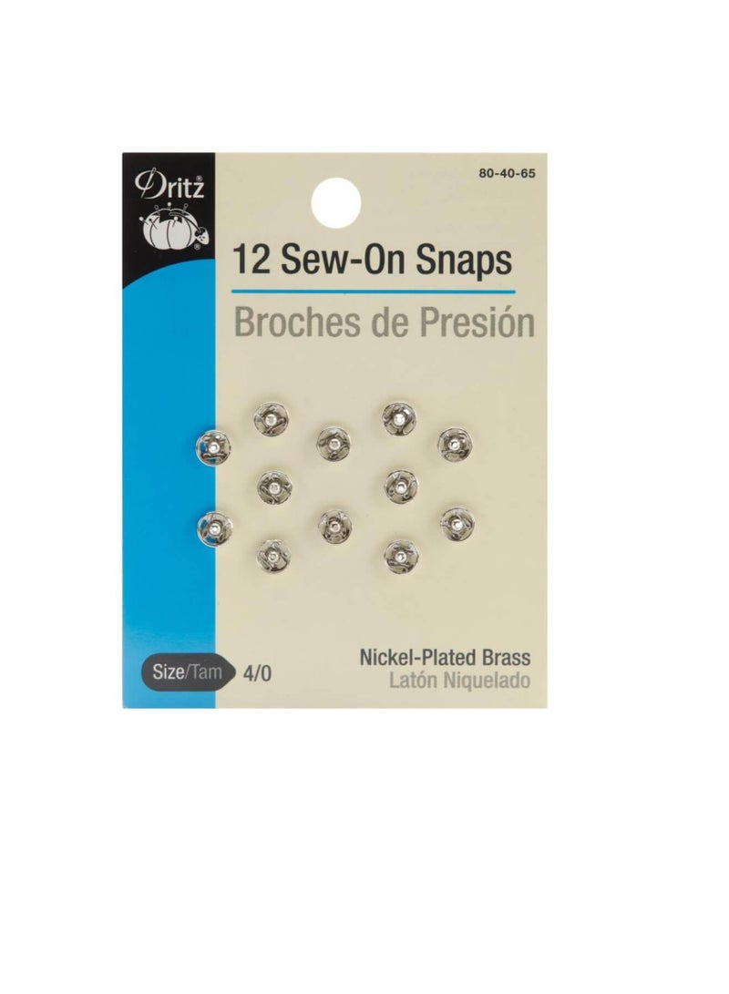 Dritz Sew-On Snaps Nickel-Plated Brass Size 4/0 12pcs - Image 2