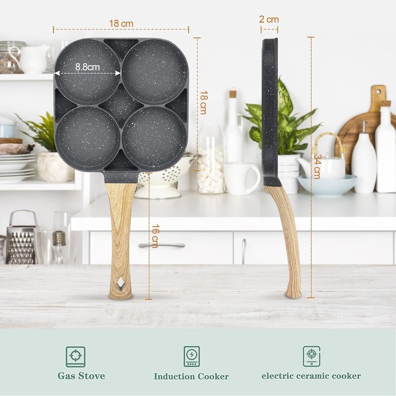 SILENCIO Egg Frying Pan Nonstick Pancake Pans 4Cups cookware Pancake Omelette Pan Idli Non stic plat Harmless with Handle for Electric Stove for Kitchen for Induction Cooker - Image 2