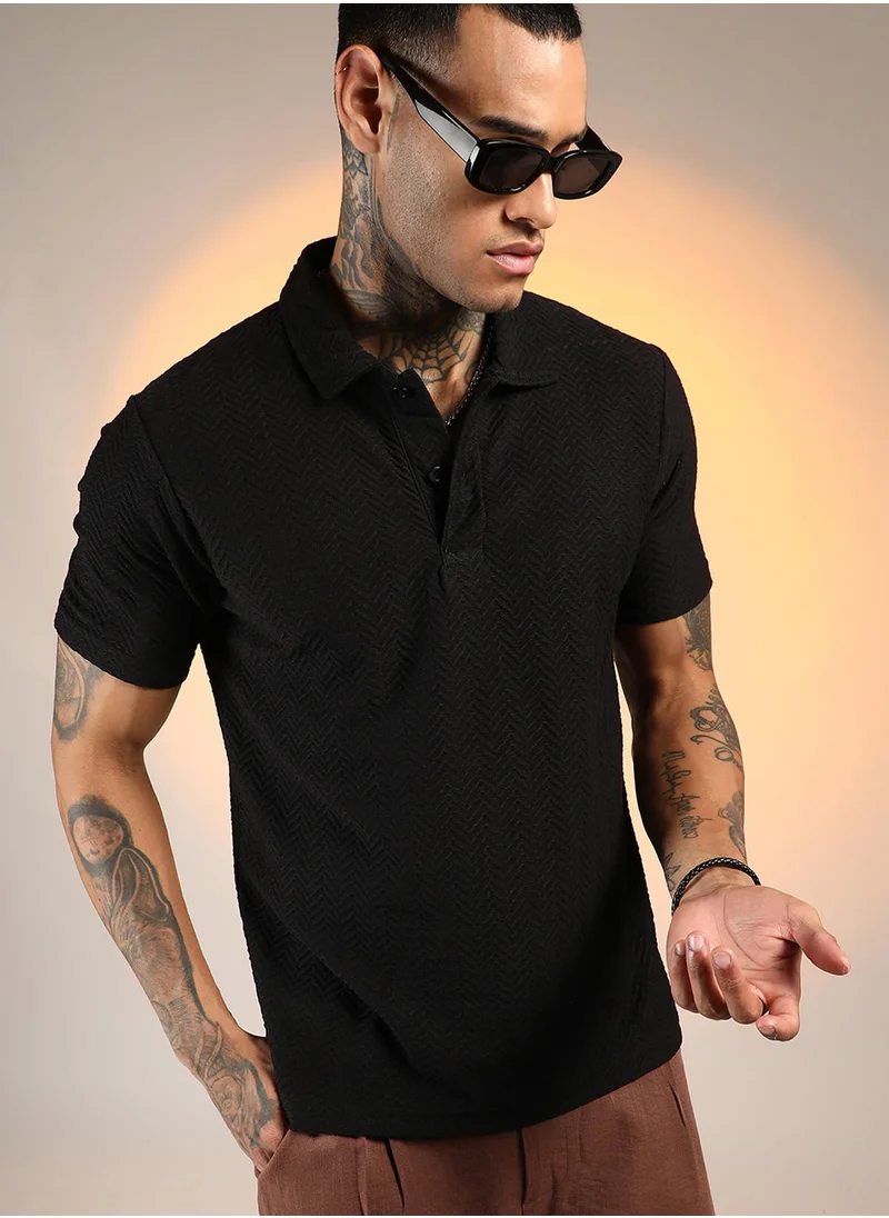 كامبوس سوترا Men's Onyx Black Chevron Polo T-Shirt