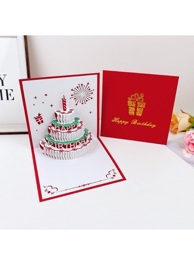 تصميم كعكة بطاقة 3D قابلة للفتح، بطاقة تهنئة لعيد الميلاد، بطاقة هدايا متينة وصلبة مع ظرف وبطاقة شكر. 15X15 سم - Image 2