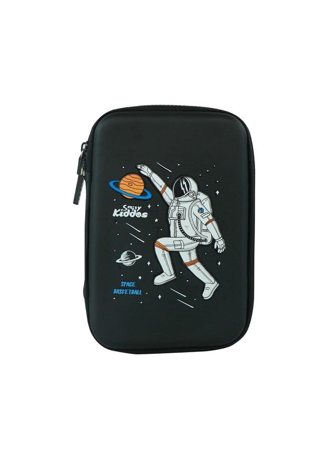 SMILY KIDDOS Smily Kiddos Single Compartment Pencil Case Stylish Cute Large Capacity Hardtop EVA Pencil Case Organizer School Kids Pouch Multi Purpose Cartoon/Boy/Girl/Baby| Space Basket Ball | Black  - Image 1