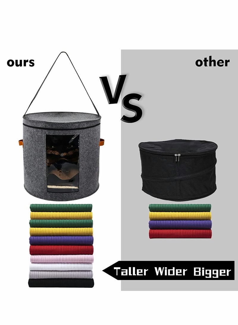Y&D Storage Box Hat Box Organizer with 1 Wood Hook Foldable Round Travel Boxes Dustproof Lid Stuffed Animal Toy Bin Bag  For Women & Men 19" D x 17" H  - Image 3