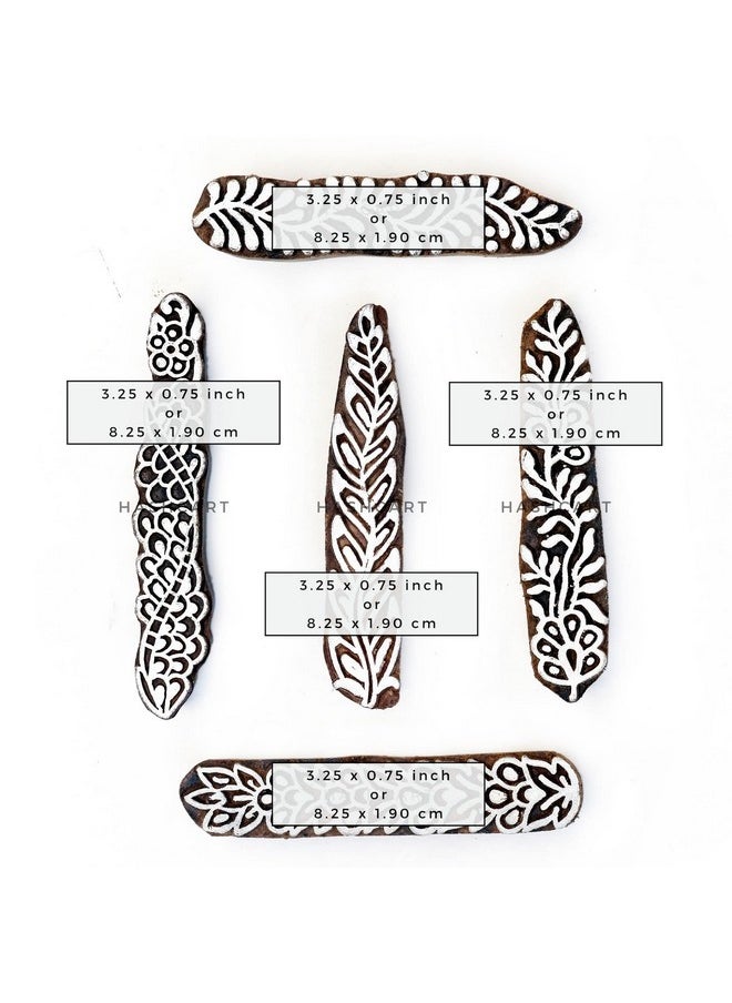 Hashcart | Set Of 5 | Wooden Handmade Designer Finger Shape Stamps For Henna Mehndi Finger Printing Blocks For Saree Border | Scrapbooking | Fabric | Textile | Paper | Kids  - Image 4