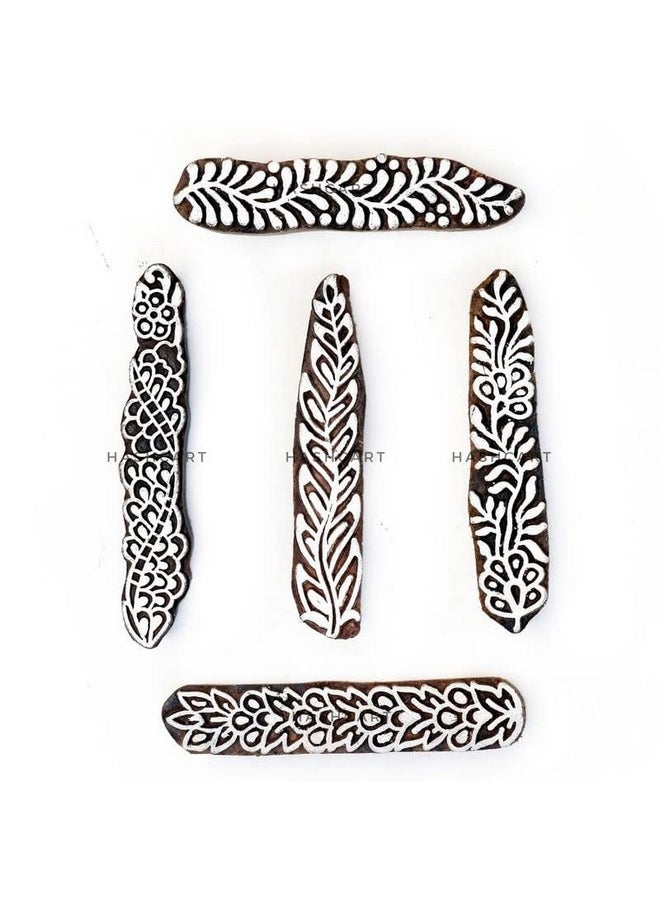 Hashcart | Set Of 5 | Wooden Handmade Designer Finger Shape Stamps For Henna Mehndi Finger Printing Blocks For Saree Border | Scrapbooking | Fabric | Textile | Paper | Kids  - Image 2