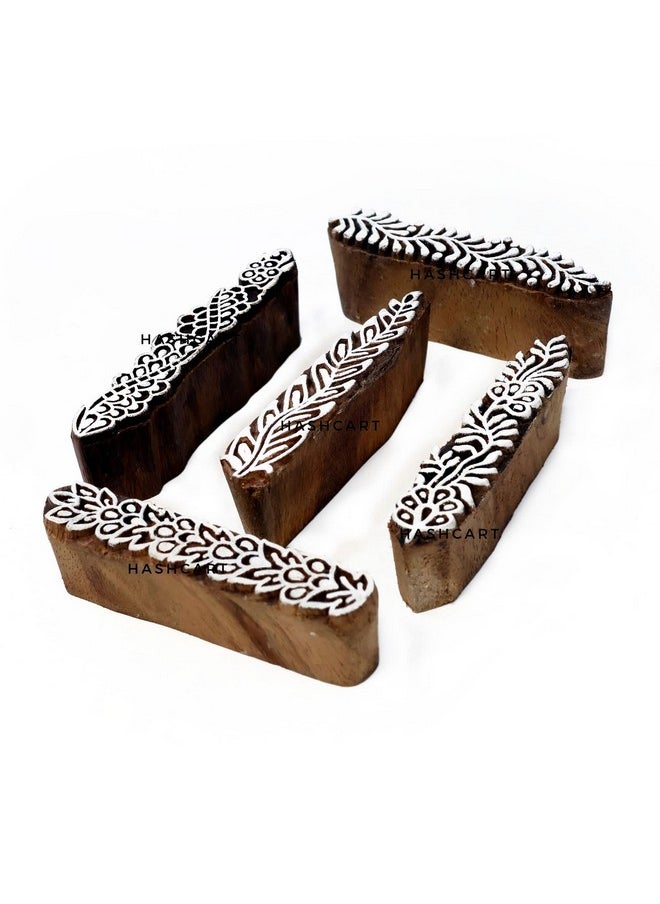 Hashcart | Set Of 5 | Wooden Handmade Designer Finger Shape Stamps For Henna Mehndi Finger Printing Blocks For Saree Border | Scrapbooking | Fabric | Textile | Paper | Kids  - Image 1