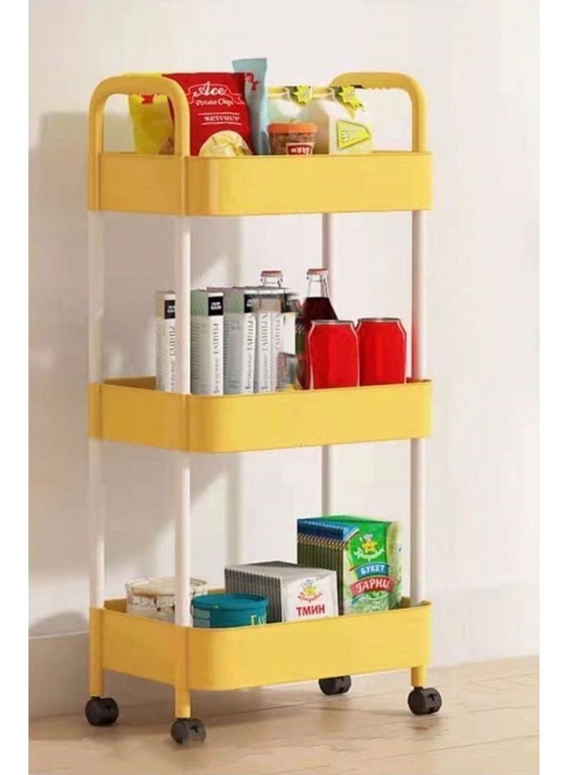 ALMUFARREJ 3-Tier Multipurpose Rolling Shelves Metal Cart Organizer yellow - Image 1