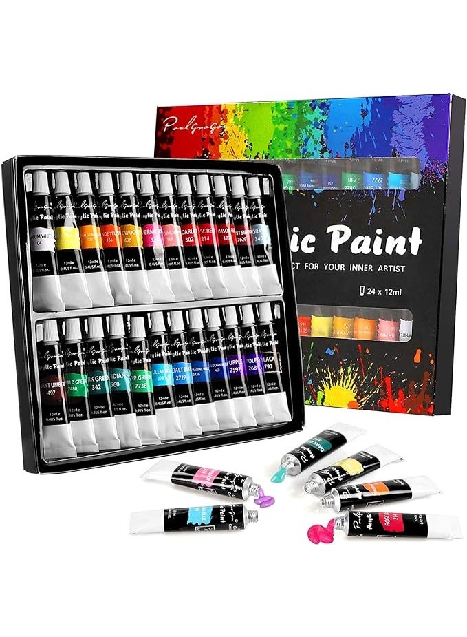 S2C Acrylic Paint Set 24 Colours - Non-Toxic Acrylic Paint Set for Kids & Adults, 12ml Tubes for Canvas, Wood & Fabric Painting - Art Supplies & Craft Supplies suitable for beginners & professionals - Image 1