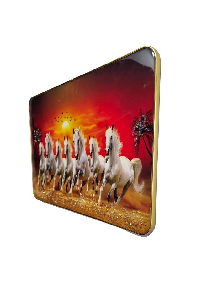 Masstone 7 Horse Sunrise Wall Painting - Crystal Embedded, High Gloss, Embossed with Gold Slim Frame, 45x30 cm - Wall Art for Living Room, Bedroom, and Office Décor - Image 3