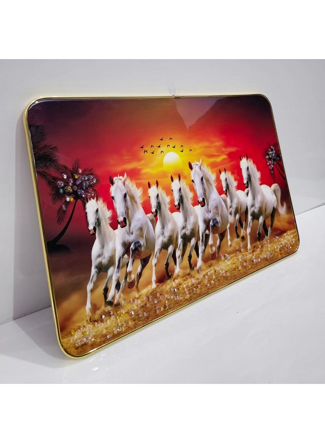 Masstone 7 Horse Sunrise Wall Painting - Crystal Embedded, High Gloss, Embossed with Gold Slim Frame, 45x30 cm - Wall Art for Living Room, Bedroom, and Office Décor - Image 4