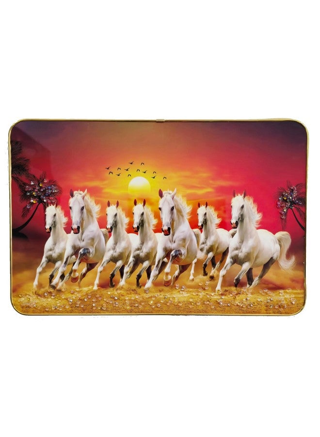 Masstone 7 Horse Sunrise Wall Painting - Crystal Embedded, High Gloss, Embossed with Gold Slim Frame, 45x30 cm - Wall Art for Living Room, Bedroom, and Office Décor - Image 1